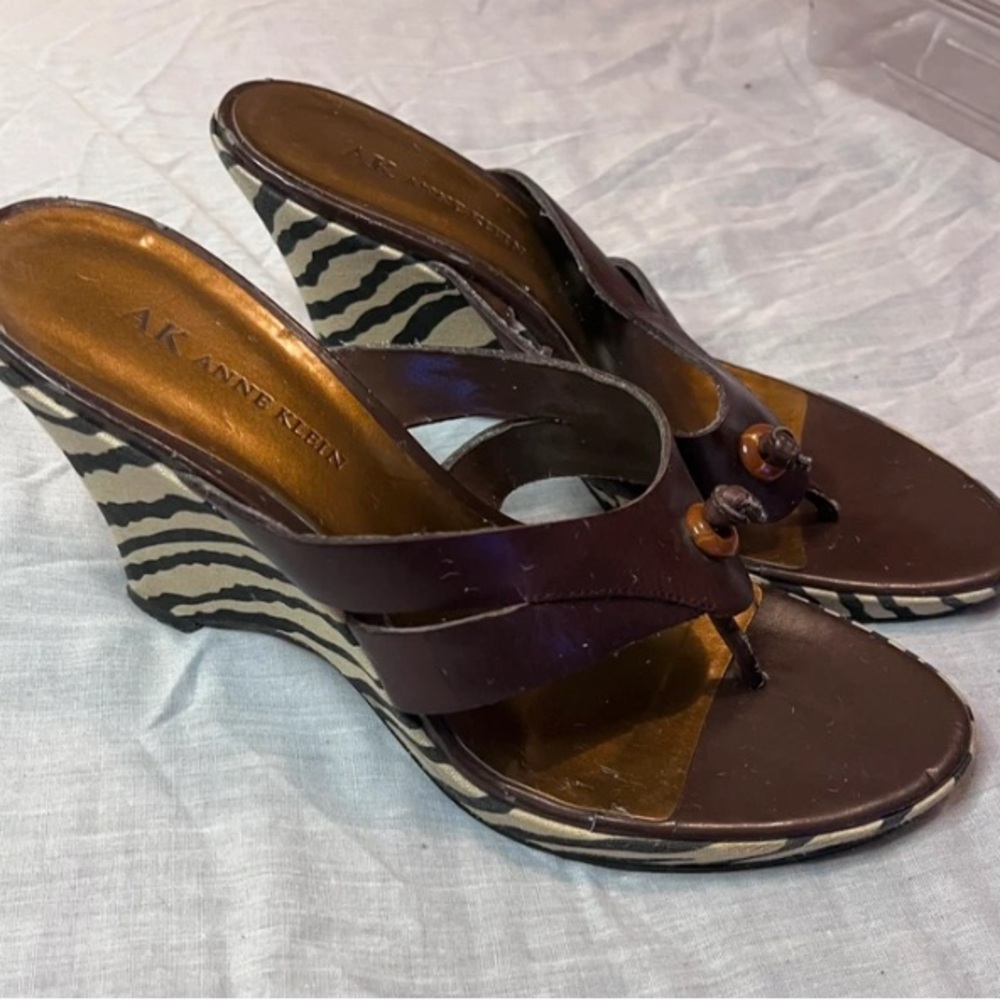 Anne Klein Dark Brown Sandals with Gold Accents - Picture 2 of 3